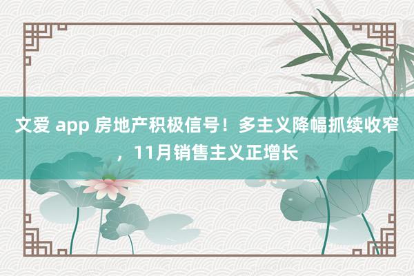 文爱 app 房地产积极信号！多主义降幅抓续收窄，11月销售主义正增长