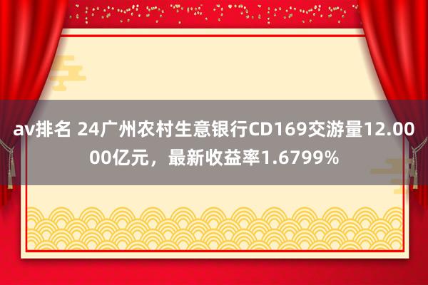 av排名 24广州农村生意银行CD169交游量12.0000亿元，最新收益率1.6799%