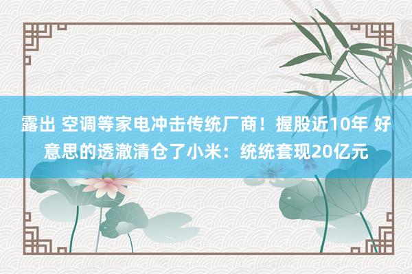 露出 空调等家电冲击传统厂商！握股近10年 好意思的透澈清仓了小米：统统套现20亿元