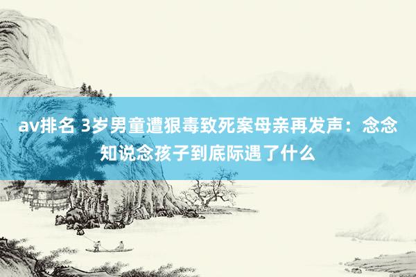 av排名 3岁男童遭狠毒致死案母亲再发声：念念知说念孩子到底际遇了什么