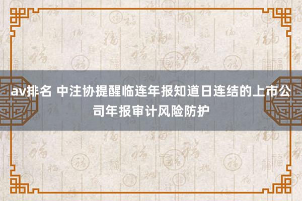av排名 中注协提醒临连年报知道日连结的上市公司年报审计风险防护